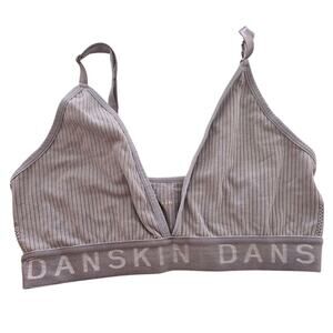 Danskin Intimates Womens Sz M V Neck Bralette Bra Gray Purple Ribbed